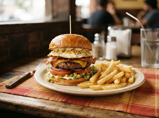 Cheeseburger com batatas fritas